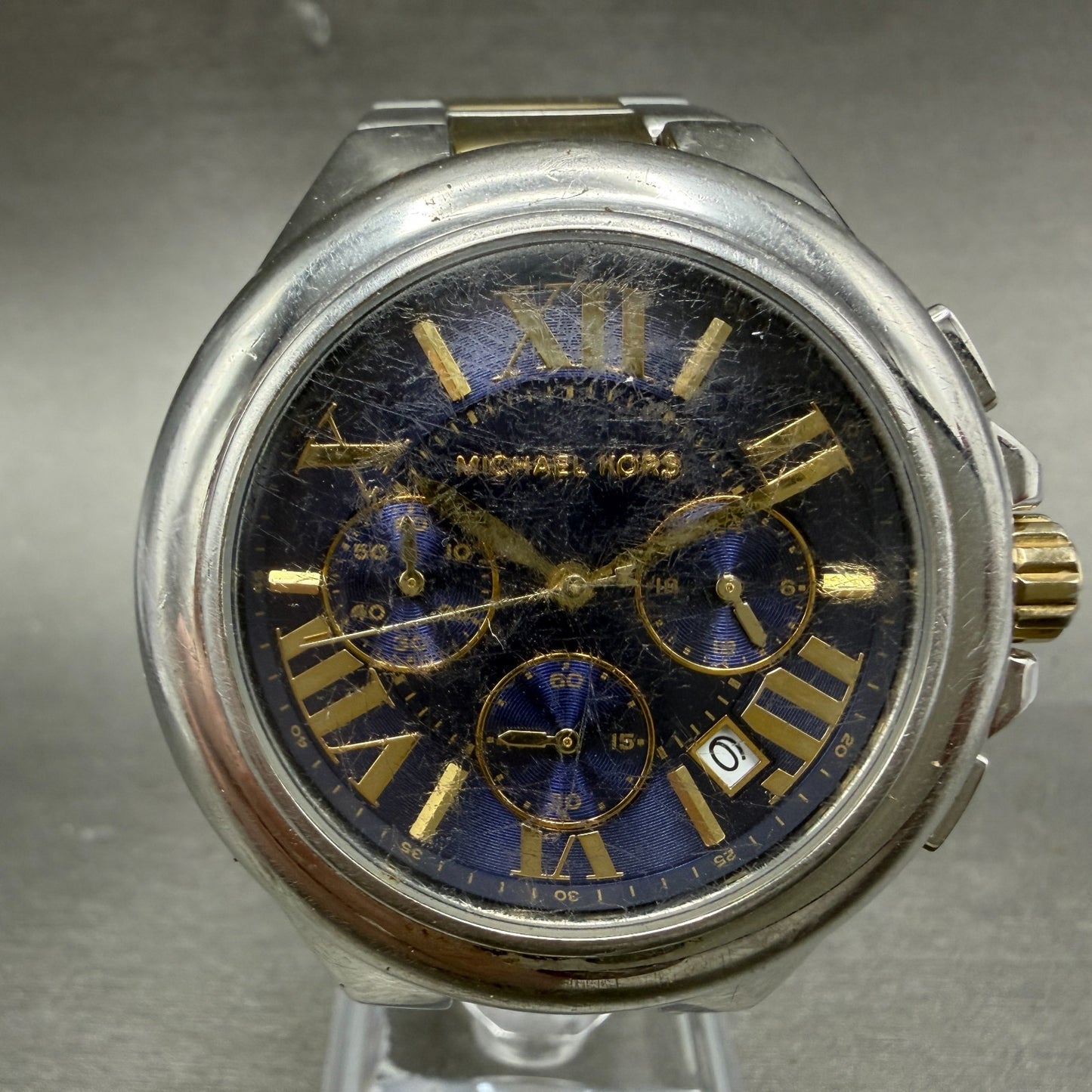 Michael Kors Camile Chrono Watch Women 43mm Blue Dial Two Tone Date MK-5758 ABC0