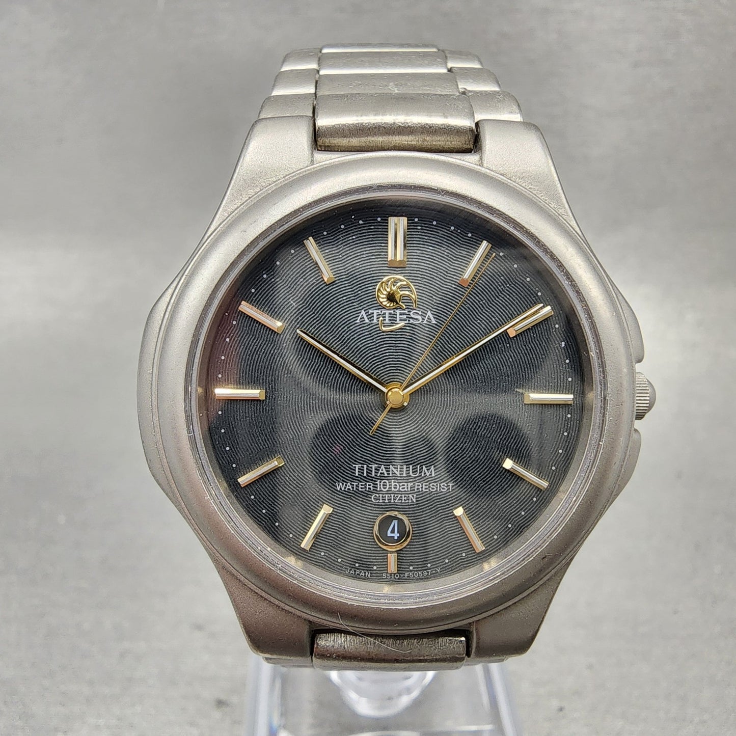 Citizen Attesa Watch Men 33mm Black Dial Titanium Tone Date 5510F51308 New Batt0