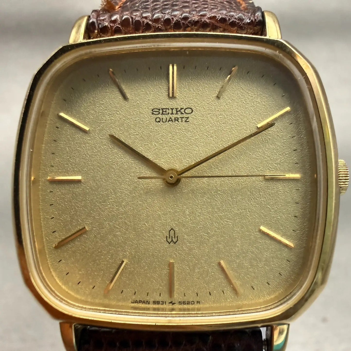 Seiko Watch Men 31mm Champagne Dial Gold Tone Rectangle 5931-5470 New Battery1