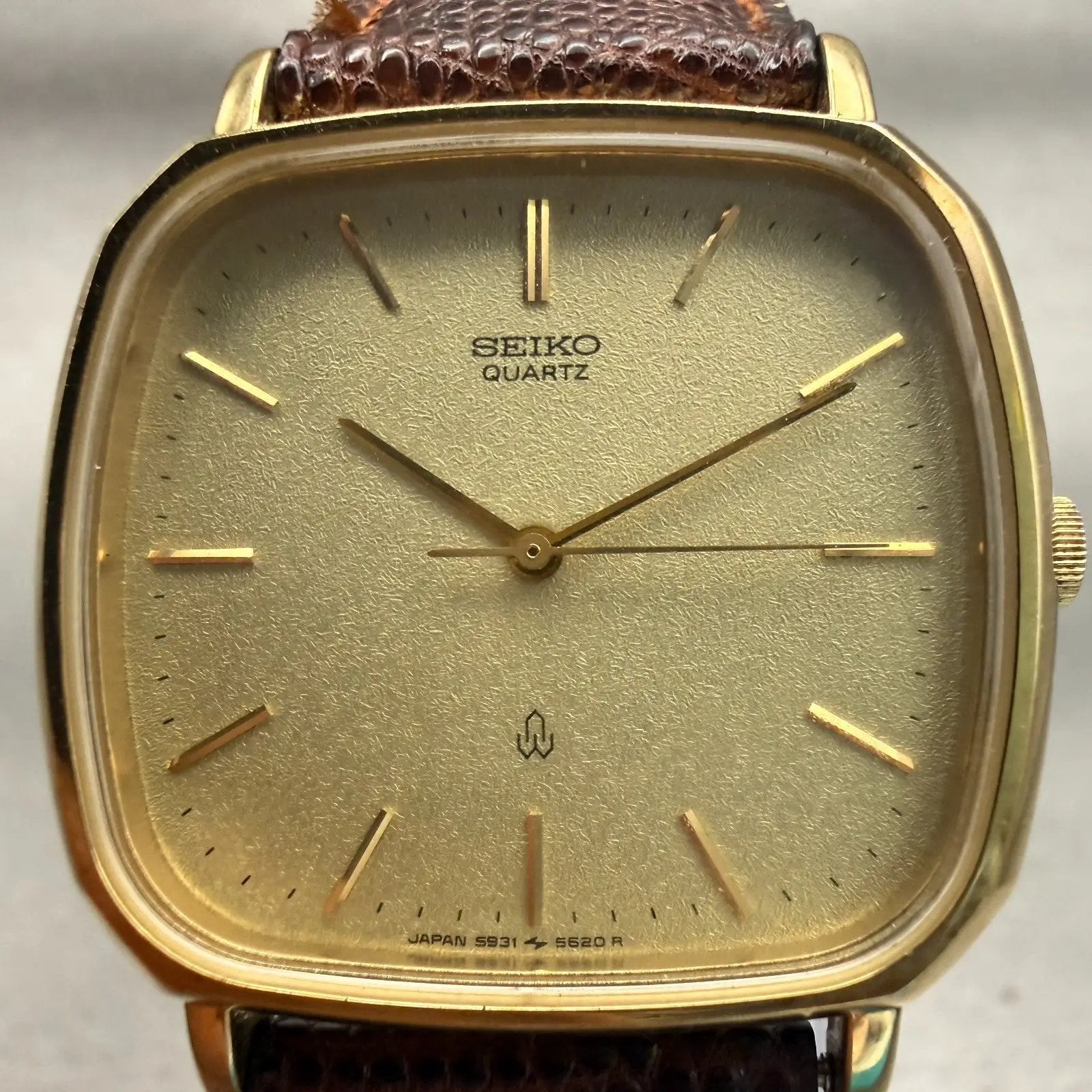 Seiko Watch Men 31mm Champagne Dial Gold Tone Rectangle 5931-5470 New Battery1