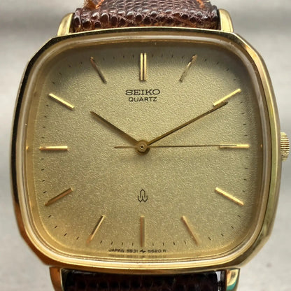 Seiko Watch Men 31mm Champagne Dial Gold Tone Rectangle 5931-5470 New Battery1