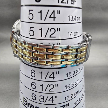 Bulova Watch Women 27mm Silver Dial Two Tone Gemmed Round 98P115 New Battery9