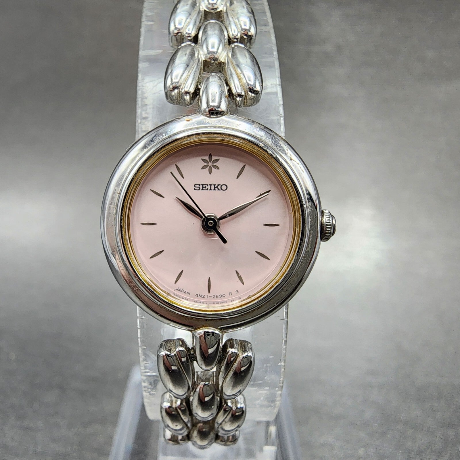 Seiko Watch Women 20mm Pink Dial Silver Tone Round 4N210740 New Battery0