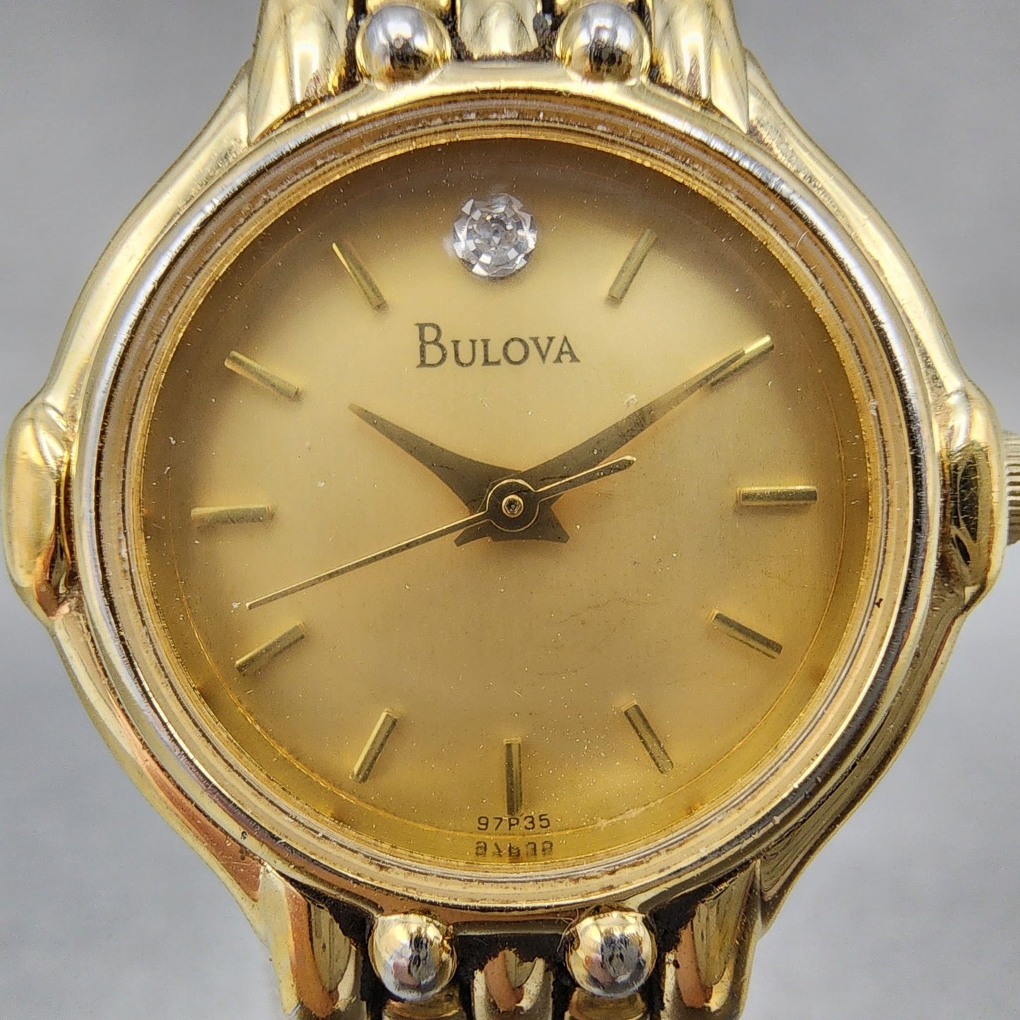 Bulova Diamond Watch Women 23mm Champagne Dial Gold Tone 97P35 New Battery1