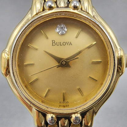 Bulova Diamond Watch Women 23mm Champagne Dial Gold Tone 97P35 New Battery1