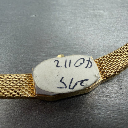 Elgin Watch Women 11mm Gold Dial Gold Tone Octagon New Battery Mesh band NOS9