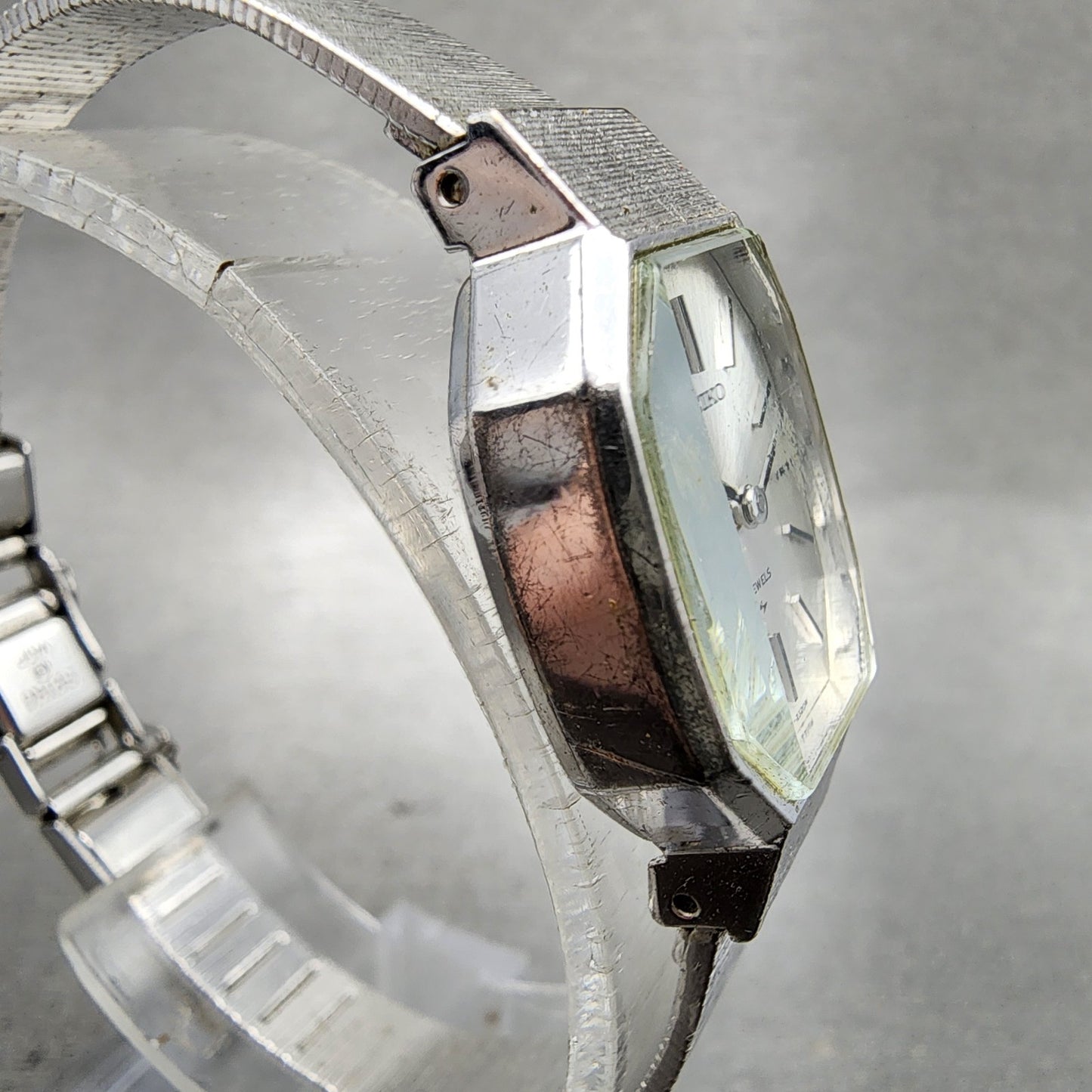 Seiko Tank Watch Women 18mm Silver Dial Silver Tone Octagon Manual 113770 Runs3