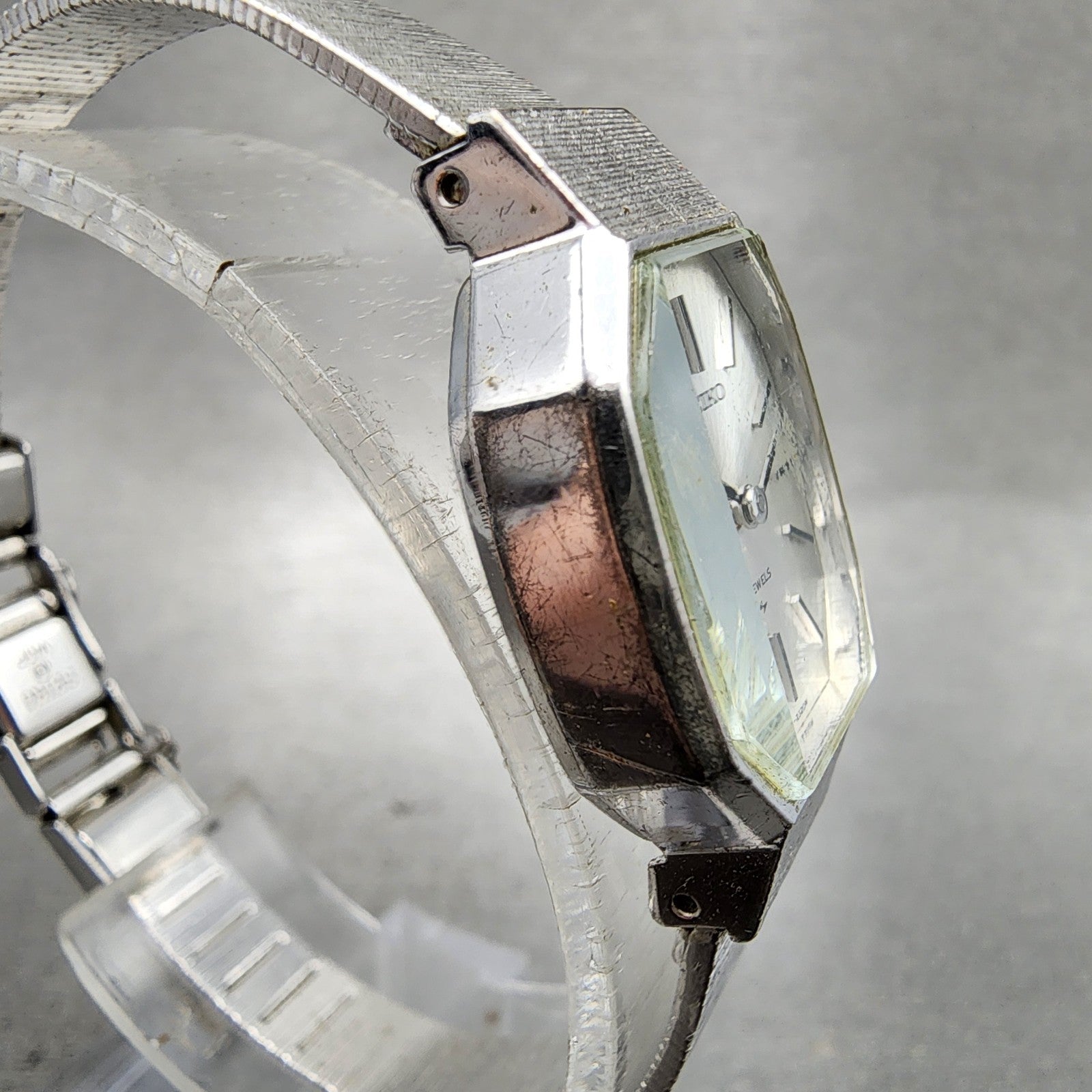 Seiko Tank Watch Women 18mm Silver Dial Silver Tone Octagon Manual 113770 Runs3