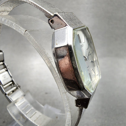 Seiko Tank Watch Women 18mm Silver Dial Silver Tone Octagon Manual 113770 Runs3