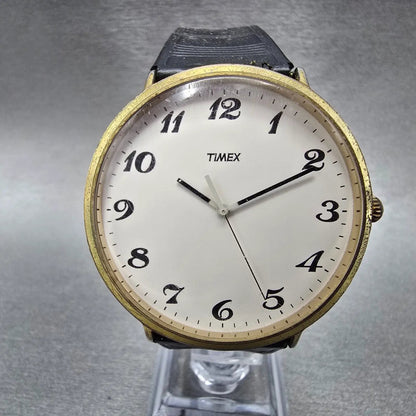 Timex Watch Men 45mm White Dial Gold Tone Round Vintage New Battery0