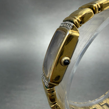 Seiko Tank Watch Women 13mm Black Dial Gold Tone Rectangle 2E20-6929 New Batt TE2