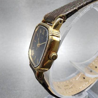 Seiko Watch Women 20mm Black Dial Gold Tone Square 7321-507a New Battery