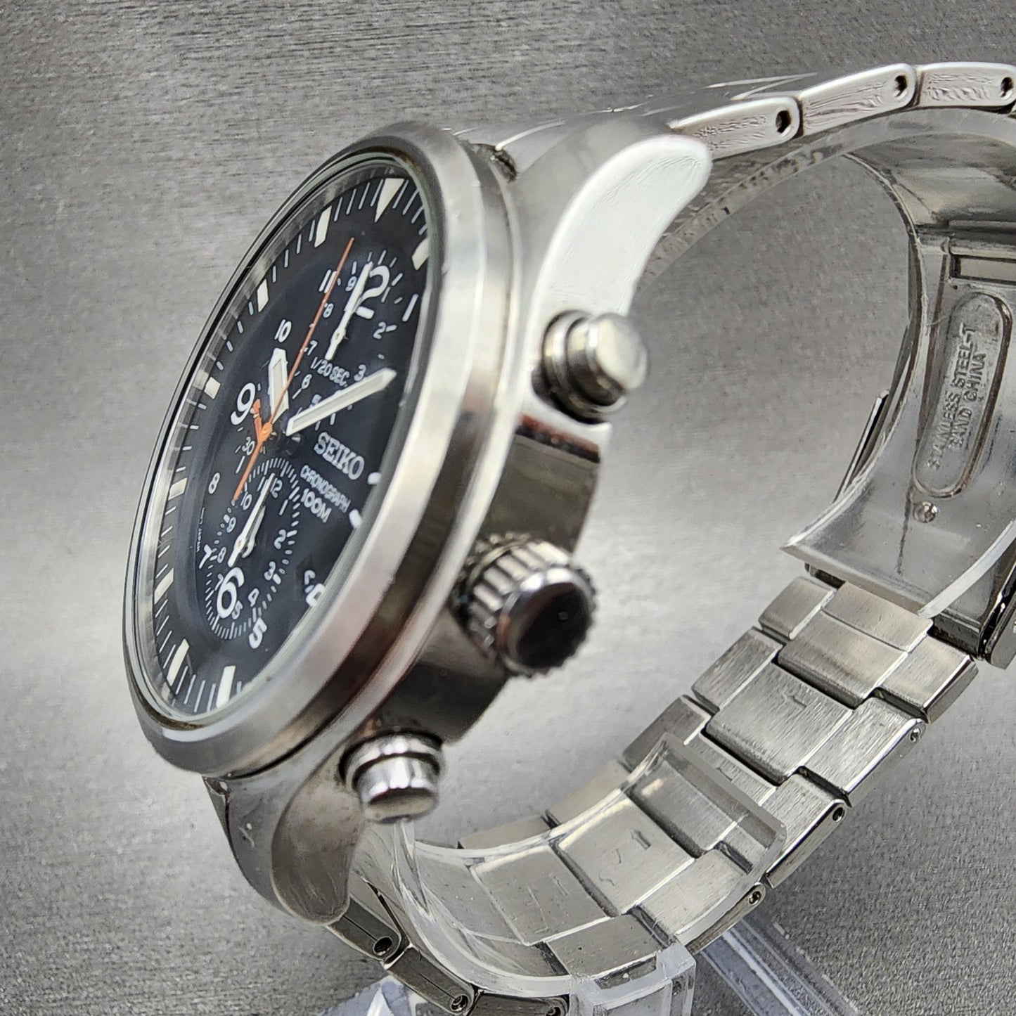 Seiko Chronograph Watch Men 43mm Black Dial Silver Tone Date 7T920JS0 New Batt2