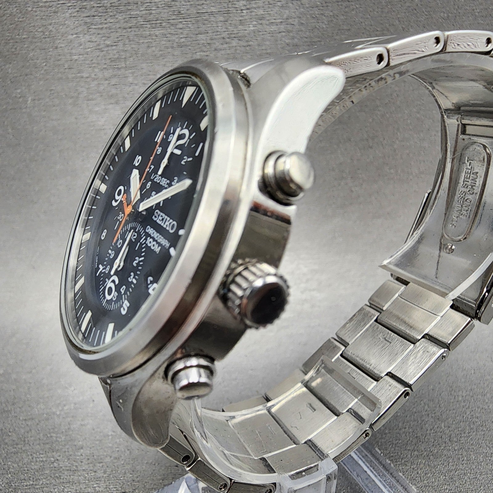 Seiko Chronograph Watch Men 43mm Black Dial Silver Tone Date 7T920JS0 New Batt2