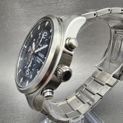 Seiko Chronograph Watch Men 43mm Black Dial Silver Tone Date 7T920JS0 New Batt2