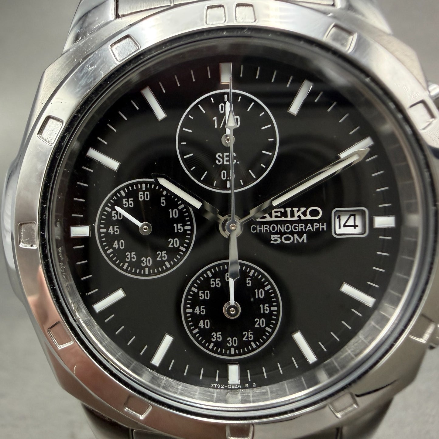 Seiko Chronograph Watch Men 39mm Black Dial Silver Tone Date 7t92-0ca0 New Batt1