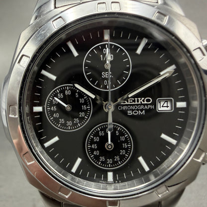 Seiko Chronograph Watch Men 39mm Black Dial Silver Tone Date 7t92-0ca0 New Batt1