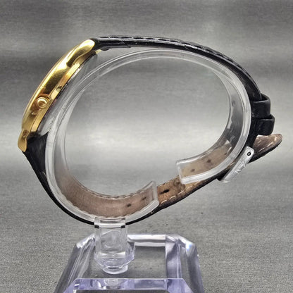 Seiko Watch Men 33mm White Dial Gold Tone Date Round 5Y39-8059 New Battery VTG6