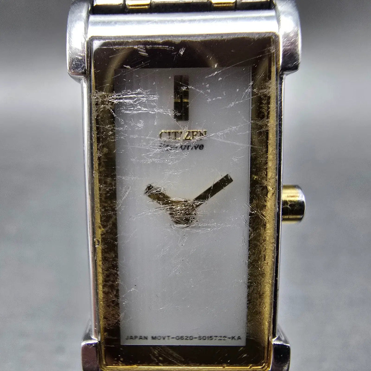 Citizen Eco-Drive Ciena Tank Watch Women 15mm MOP Dial Two Tone Rectangle Works1