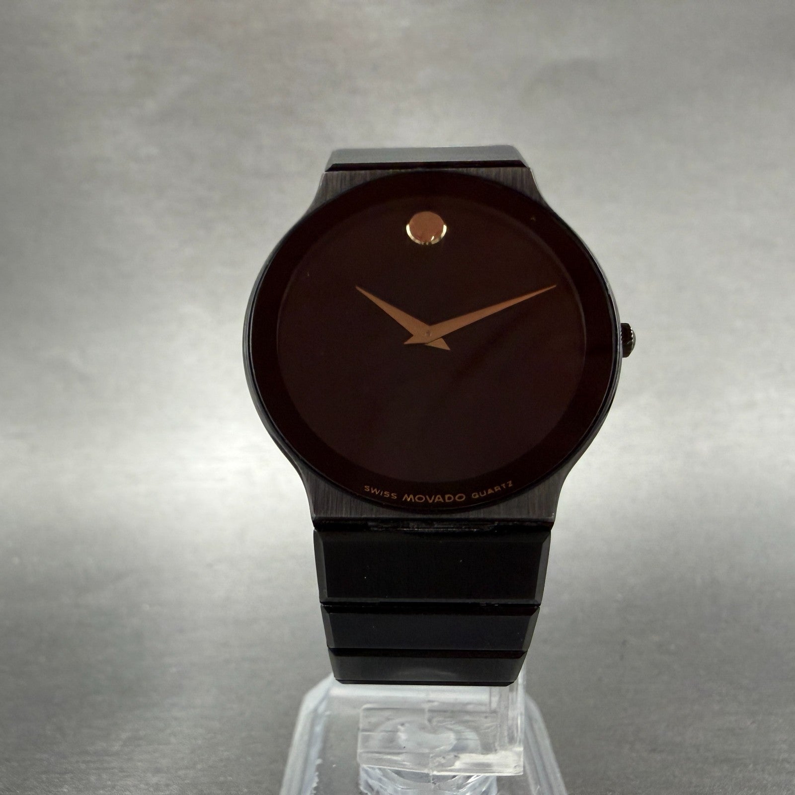 Movado Museum Watch Men 32mm Black Dial Black Tone Round 84.C6.880 New Battery6