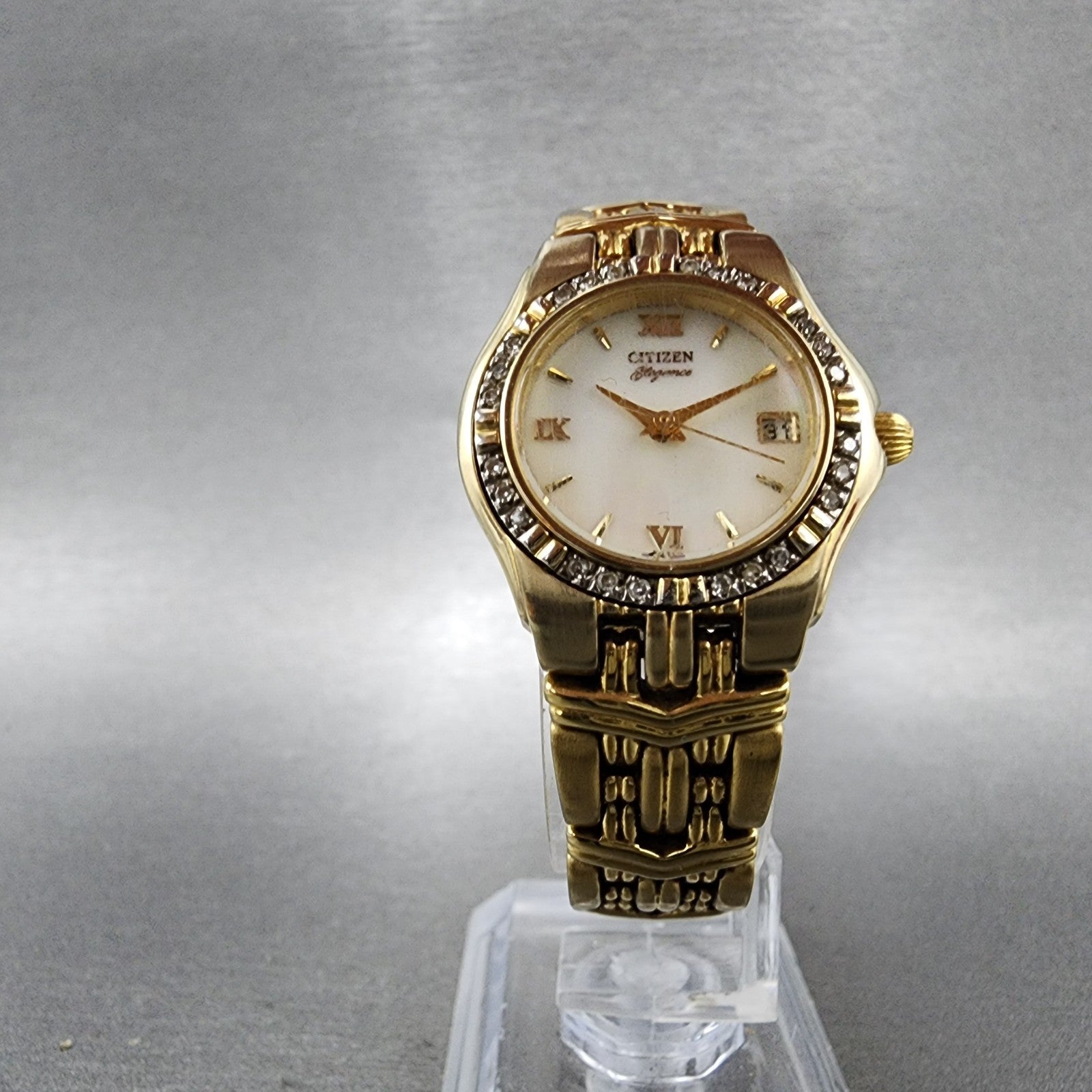 Citizen Elegance Watch Women 25mm MOP Dial Gold Tone Date 1010H14339 NewBattery5