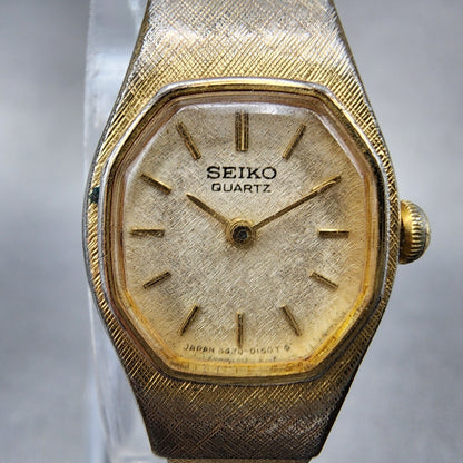 VTG Seiko Watch Women 16mm Champagne Dial Gold Tone Octagon 54205059 New Batt1
