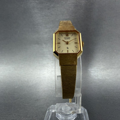 Citizen CQ Watch Women 16mm Cream Dial Gold Tone Octagon 3220-949871 New Batt5