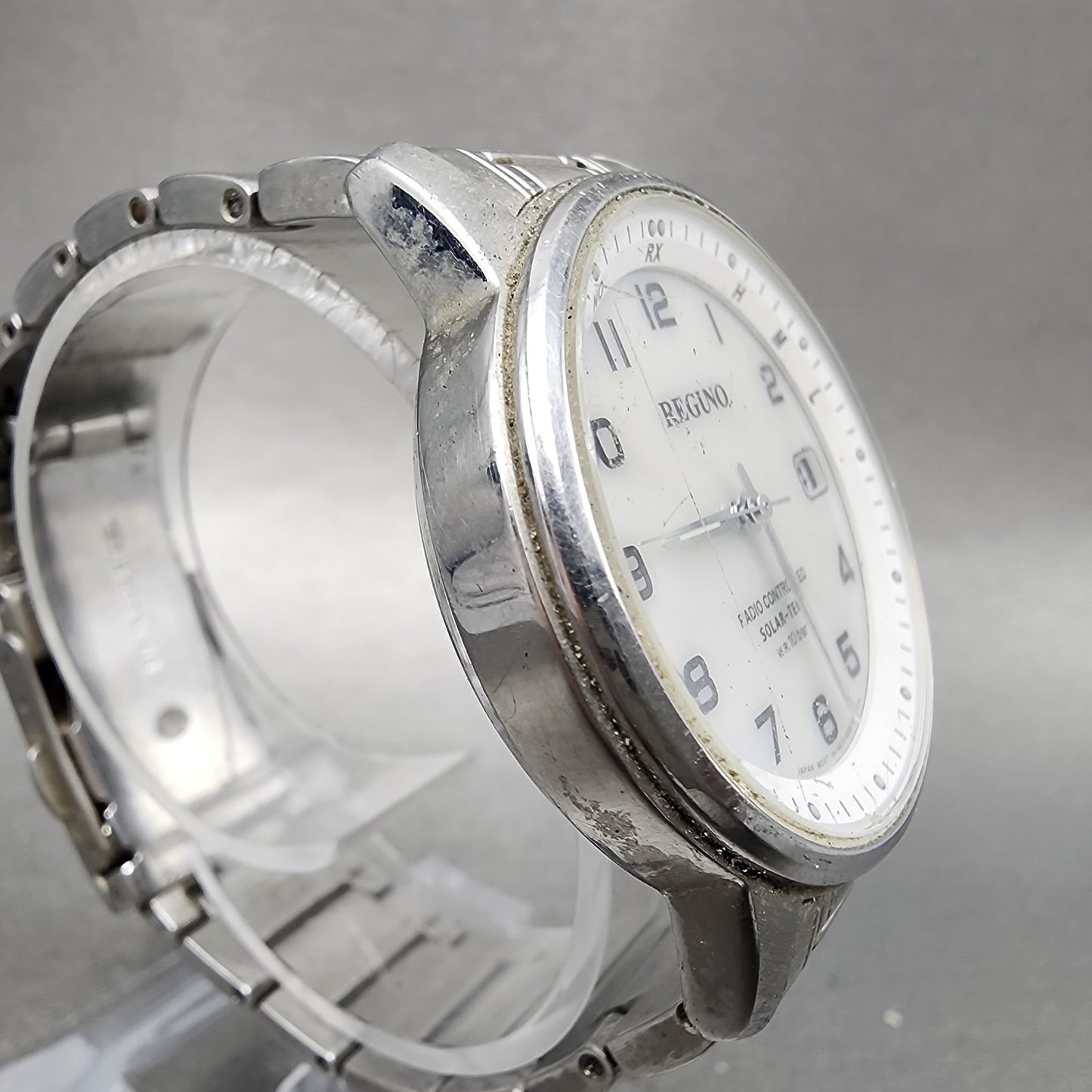 Citizen Reguno Atomic Watch Men 36mm White Dial Steel Date Solar Round Runs4