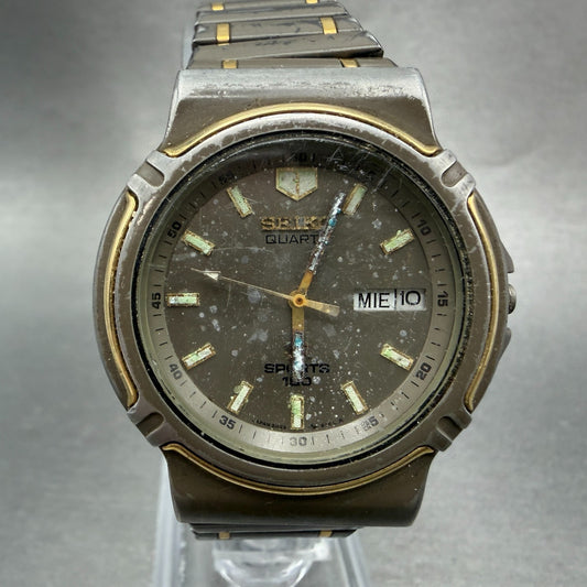 Seiko SQ Sports 150 Watch Men 36mm Gray Dial Two Tone Daydate 5H23-6219 PARTS0