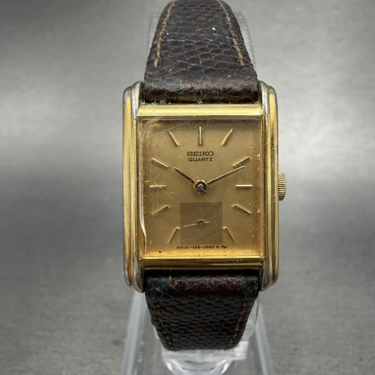 Seiko Tank Watch Women 18mm Gold Dial Gold Tone Small Seconds 1428-5160 NewBat A0
