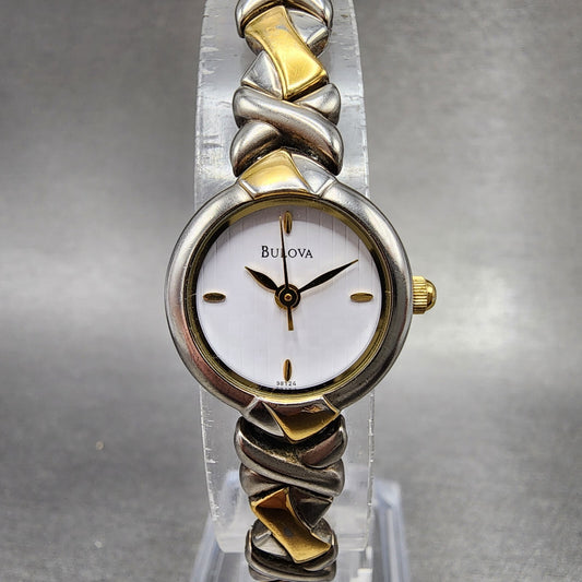 Bulova Watch Women 19mm White Dial Two Tone Round 98124 New Battery0