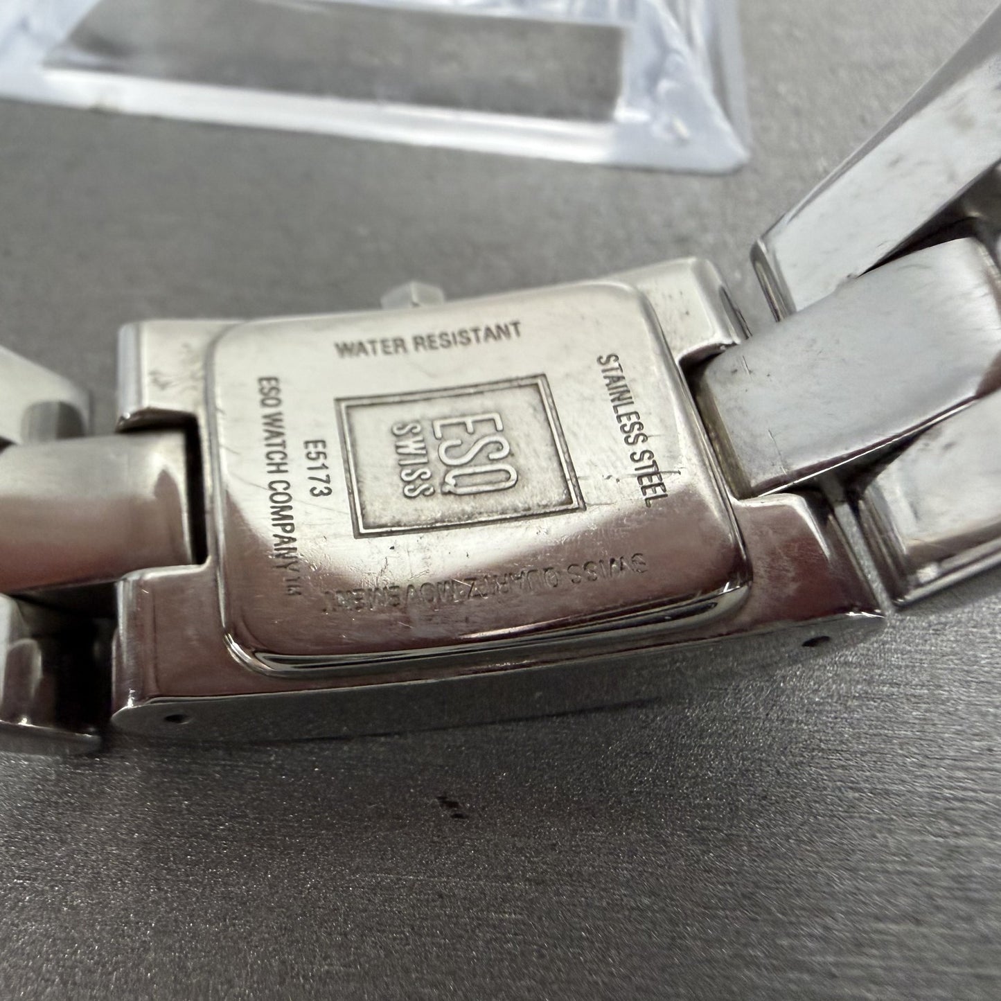 ESQ Tank Watch Women 18mm Black Dial Silver Tone Rectangle Crystals New Battery9