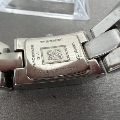ESQ Tank Watch Women 18mm Black Dial Silver Tone Rectangle Crystals New Battery9