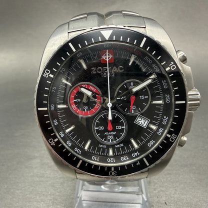 Zodiac Speed Dragon Chrono Watch Men 43mm Black Dial Steel Alarm Date New Batt0