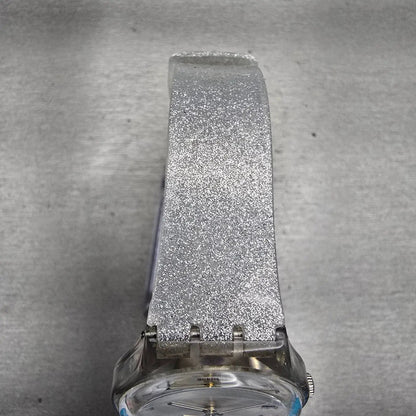 Swatch SILVERBLUSH Watch Men Silver Dial Clear Case Date GM416C New Battery G4
