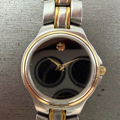Movado Museum Watch Women 24mm Black Dial Two Tone Round READ!!!! 81-E3-828 Runs1