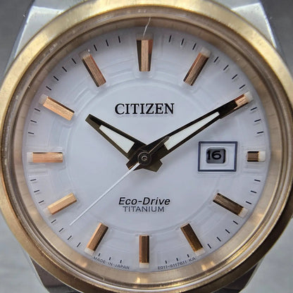 Citizen Eco-Drive Watch Women 32mm White Dial Titanium Date E011-S080916 Works1