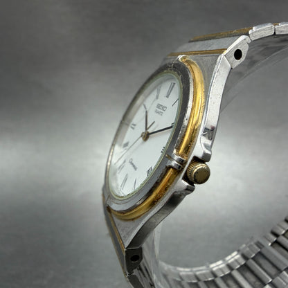 Seiko Chronos Watch Men 32mm White Dial Two Tone Round 9021-6030 New Battery2
