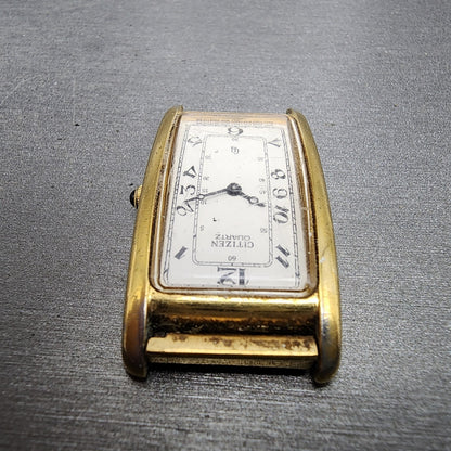 Citizen Tank Watch Men 22mm White Dial Gold Tone Rectangle 3220S07751 PARTS5