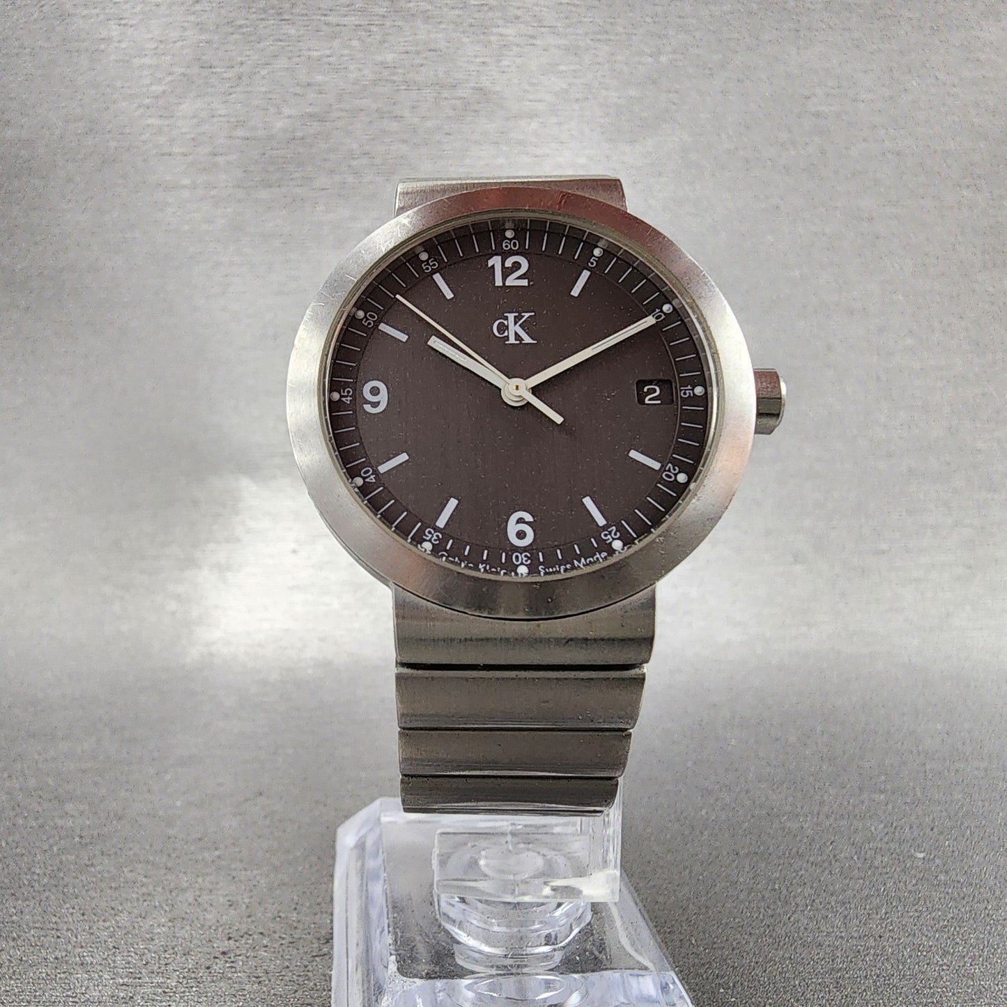 Calvin Klein Watch Men 34mm Gray Dial Stainless Steel Date Round New Battery5