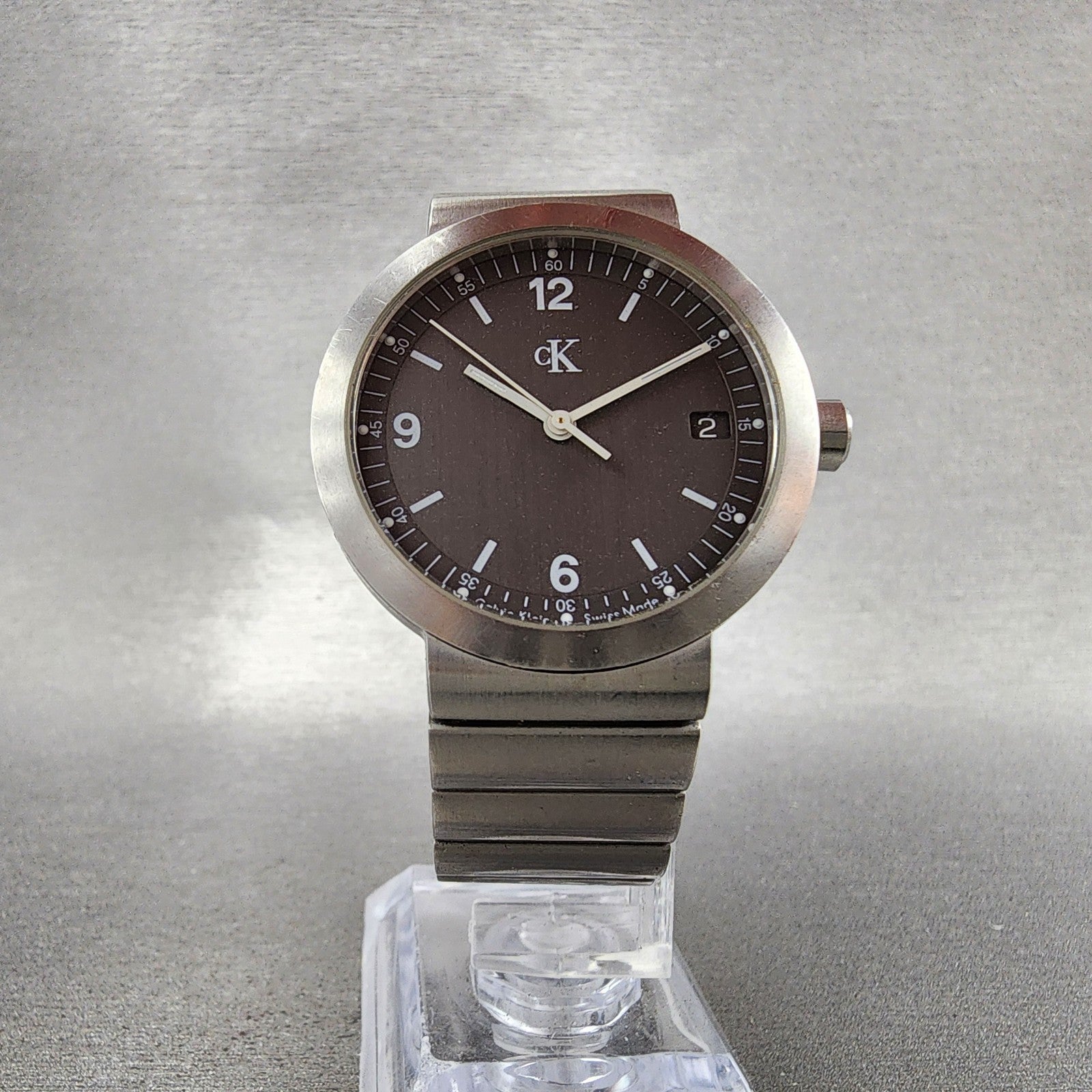 Calvin Klein Watch Men 34mm Gray Dial Stainless Steel Date Round New Battery5
