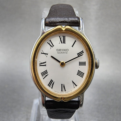 Seiko Watch Women 21mm White Dial Two Tone Oval 23206530 New Battery0