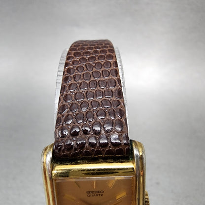 Seiko Tank Watch Women 18mm Gold Dial Gold Tone Small Seconds 14285160 New Batt4