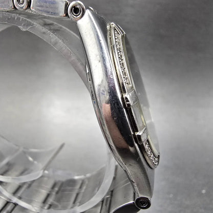 Citizen Eco-Drive Watch Men 36mm Black Dial Silver Date Round Diamonds Runs JP3