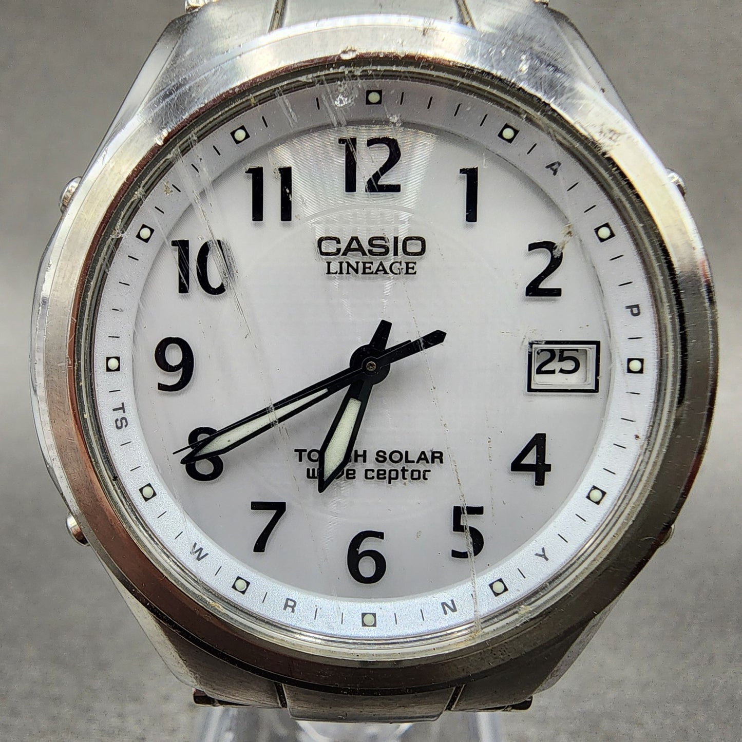 Casio Lineage Watch men 38mm White Dial Steel Date Round Solar LIW120 Runs1