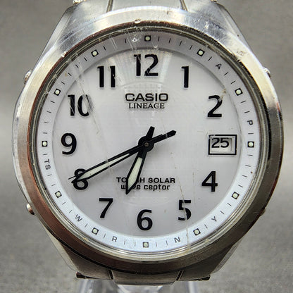 Casio Lineage Watch men 38mm White Dial Steel Date Round Solar LIW120 Runs1