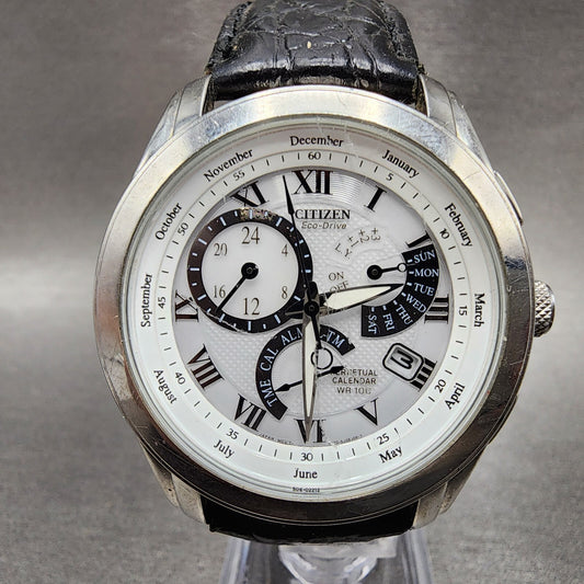 Citizen Eco-Drive Cal 8700 Watch Men 39mm White Dial Silver Perpetual Calendar