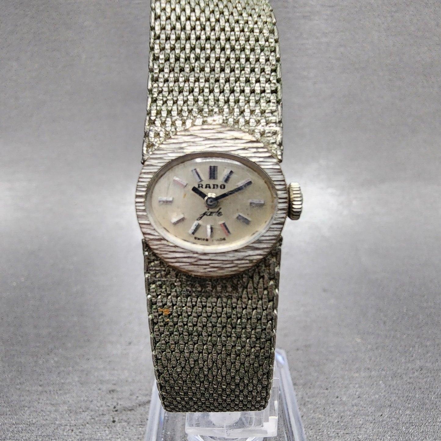 Rado Jade Watch Women 17mm Silver Dial Silver Tone Oval Manual Wind Runs0