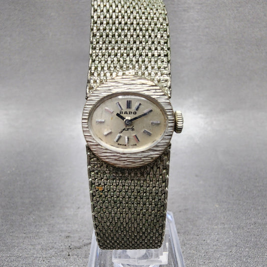 Rado Jade Watch Women 17mm Silver Dial Silver Tone Oval Manual Wind Runs0