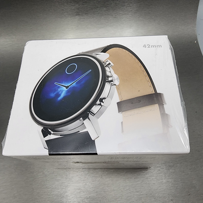 Movado Connect 2.0 42mm Stainless Steel Case Leather Band New 26600280